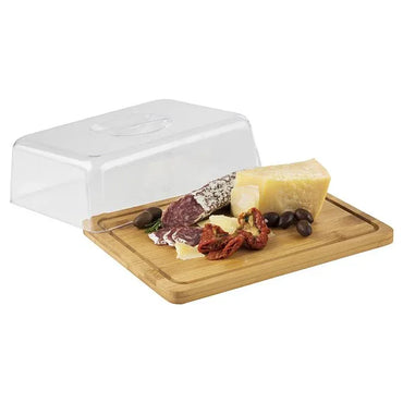 Bamboo Serving Tray with Clear Lid and Anti-Slip Feet - Gomix Brands Outlet