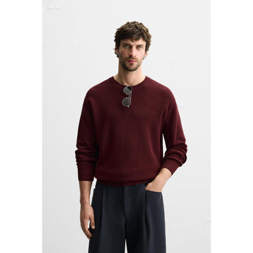 Comfortable Men's Purl Knit Sweater: Relaxed Fit, Spun Cotton, Ribbed Trims