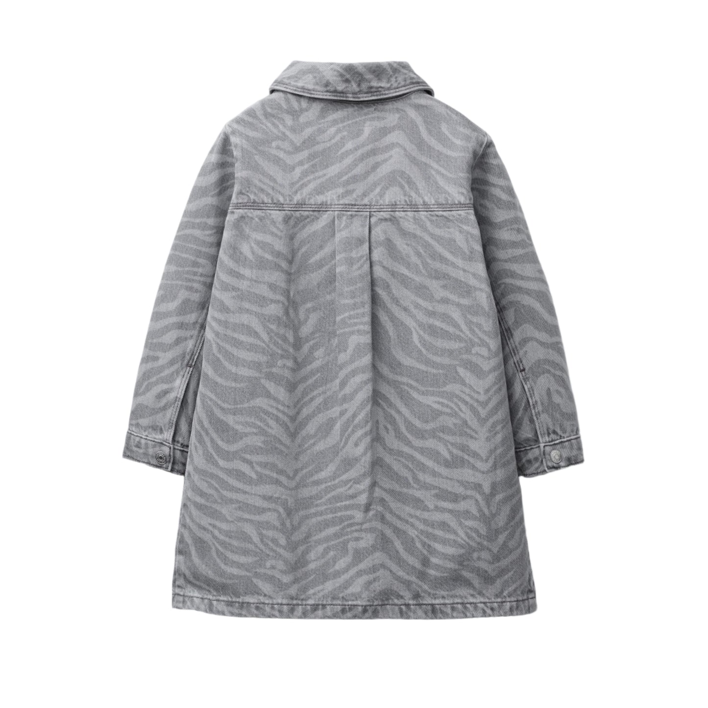 Stylish Kids' Zebra Print Denim Dress with Collar & Pockets for Girls