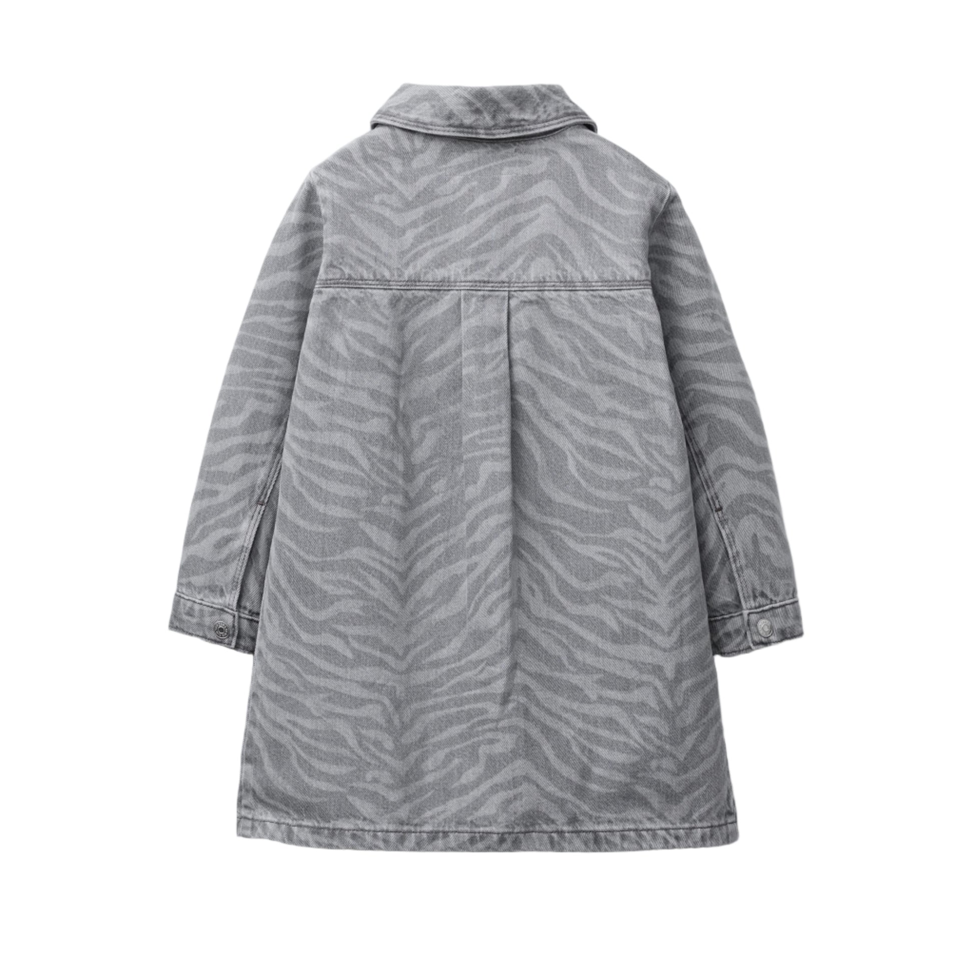 Stylish Kids' Zebra Print Denim Dress with Collar & Pockets for Girls