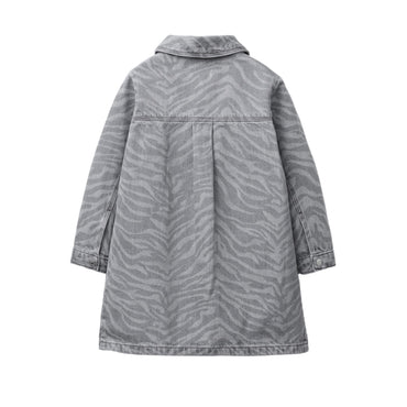 Stylish Kids' Zebra Print Denim Dress with Collar & Pockets for Girls