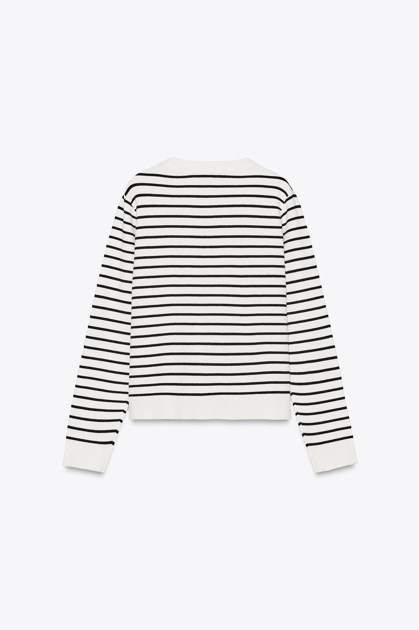 Elegant Striped Knit Cardigan for Women: Round Neck, Long Sleeves, Golden Buttons