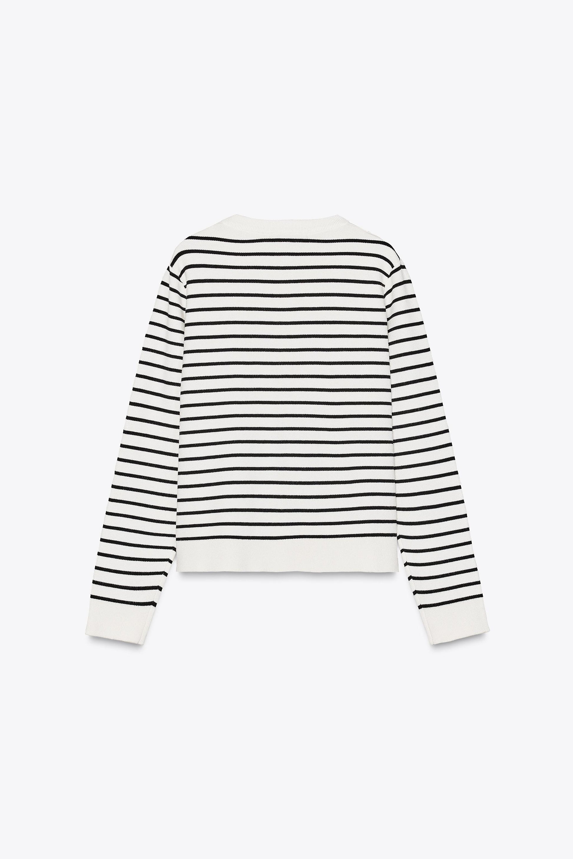 Elegant Striped Knit Cardigan for Women: Round Neck, Long Sleeves, Golden Buttons