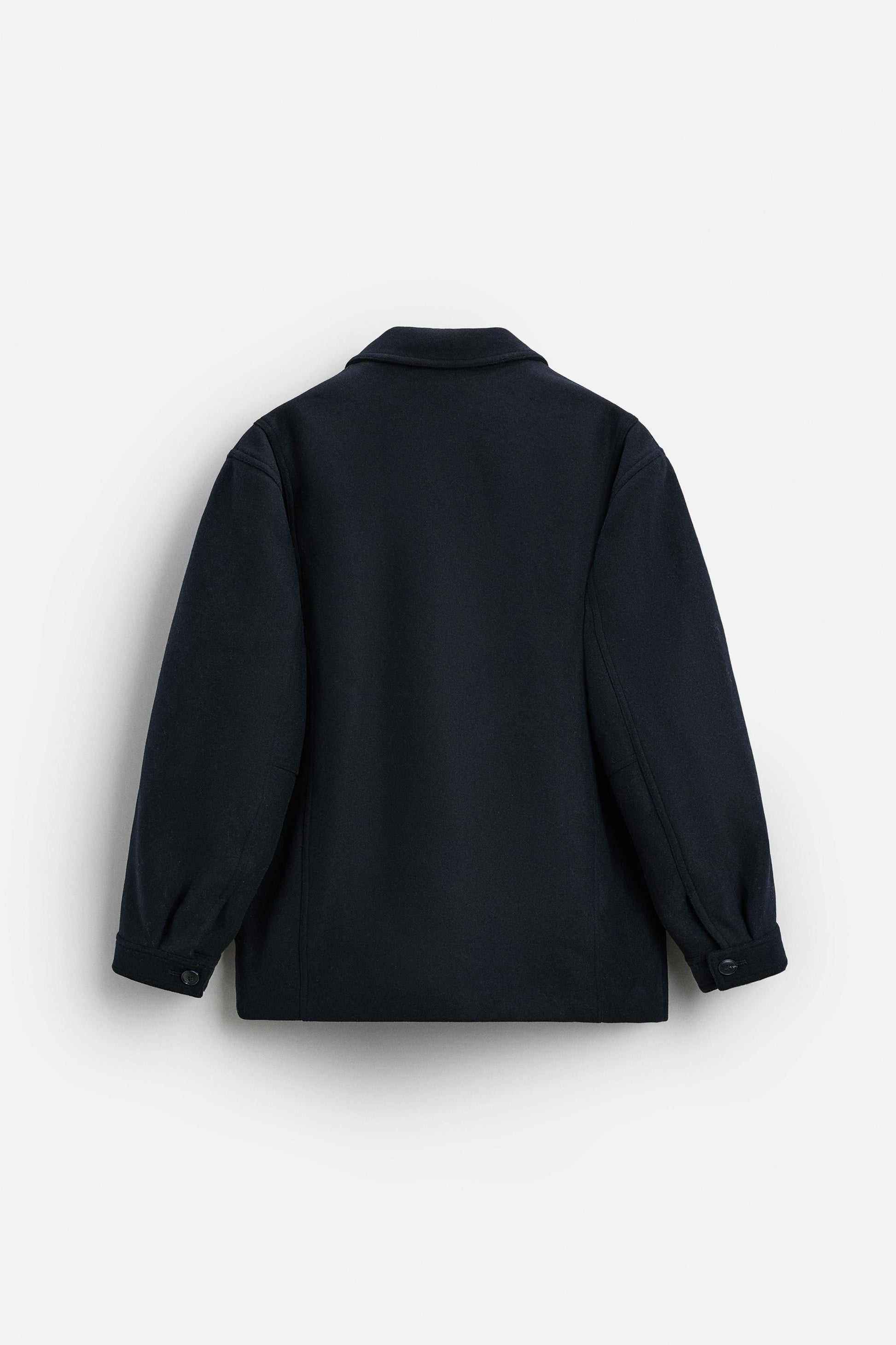 Marine Blue Short Wool-Blend Coat with Classic Lapel