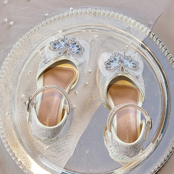 Babcutegg Girls' White Glitter Crystal Sandals: Elegant Toddler Dress & Casual Shoes