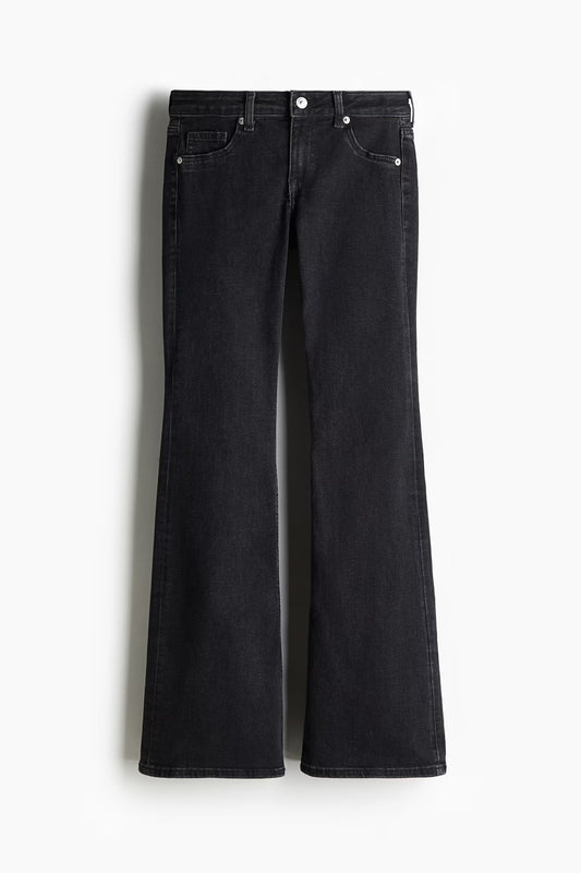 H&M Women's Black Low Waist Flare Jeans - Comfortable Stretch Denim