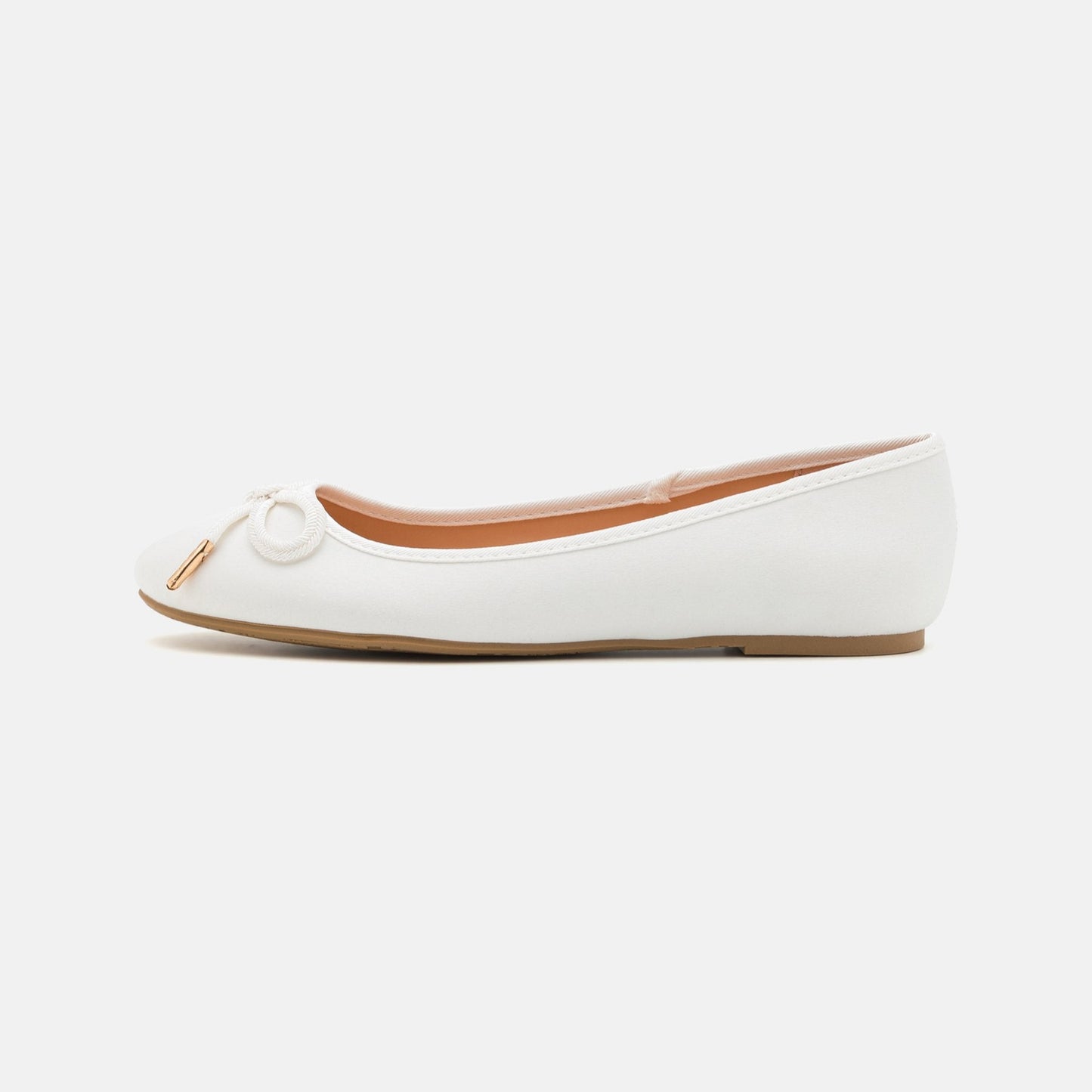 Elegant Women's White Satin Ballerina Flats with Decorative Bow - Comfort Slip-On Style