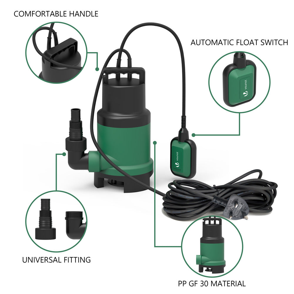 VOUNOT 750W Submersible Dirty Water Pump 14,000L/h 7m Depth