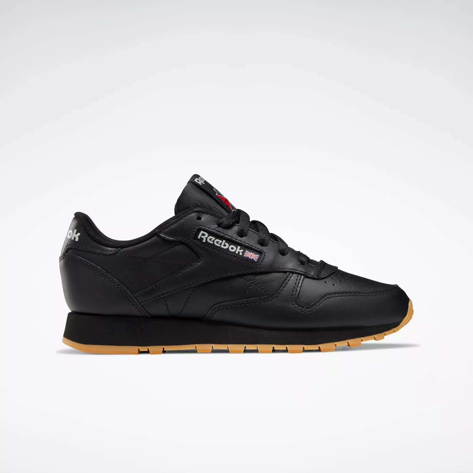 Reebok Women's Classic Leather Shoes Black Grey Gum Sole