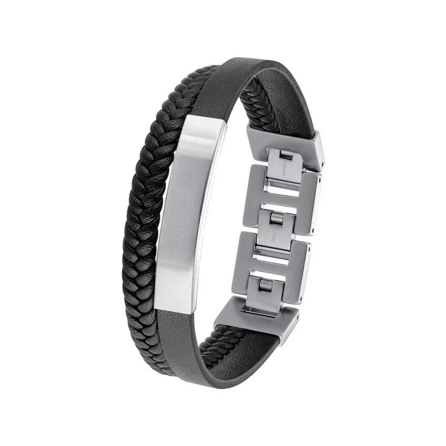 s. Oliver Men's Bicolor Stainless Steel 18/10 Leather Bracelet with Secure Clasp - Gomix Brands Outlet