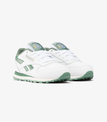 Reebok Classic Leather Youth Low-Top Sneakers - White/Green Retro Comfort