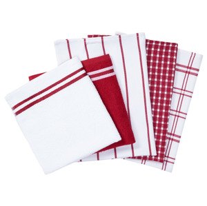 LIVARNO Home Premium 5-Piece Absorbent Plaid Cotton Kitchen Towel Set - Red