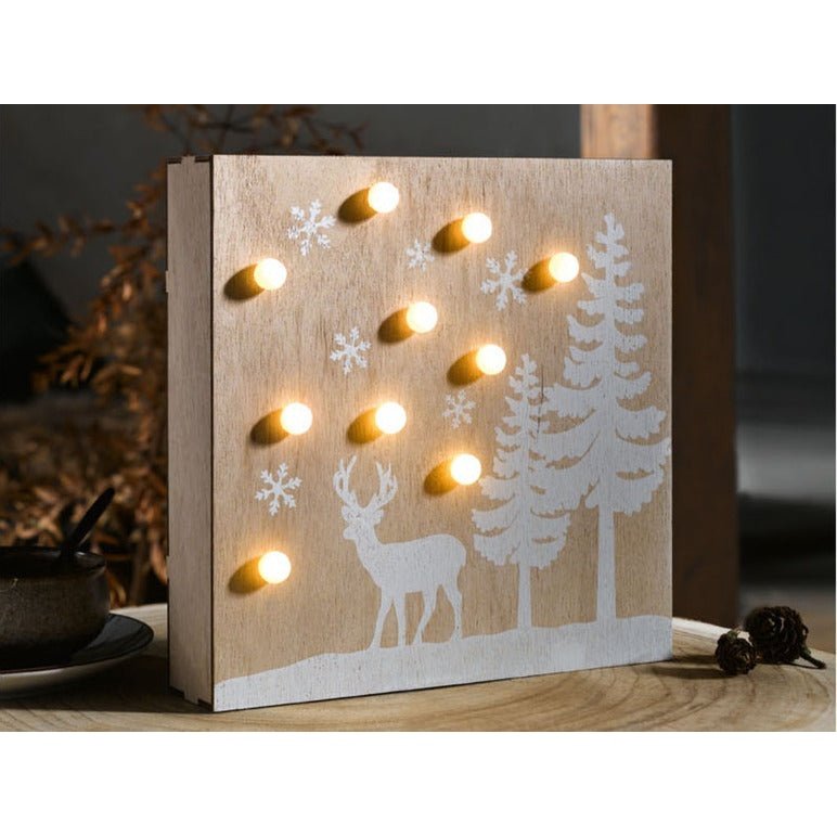 Livarno Square Wooden LED Light Decoration – Warm White Battery‑Powered