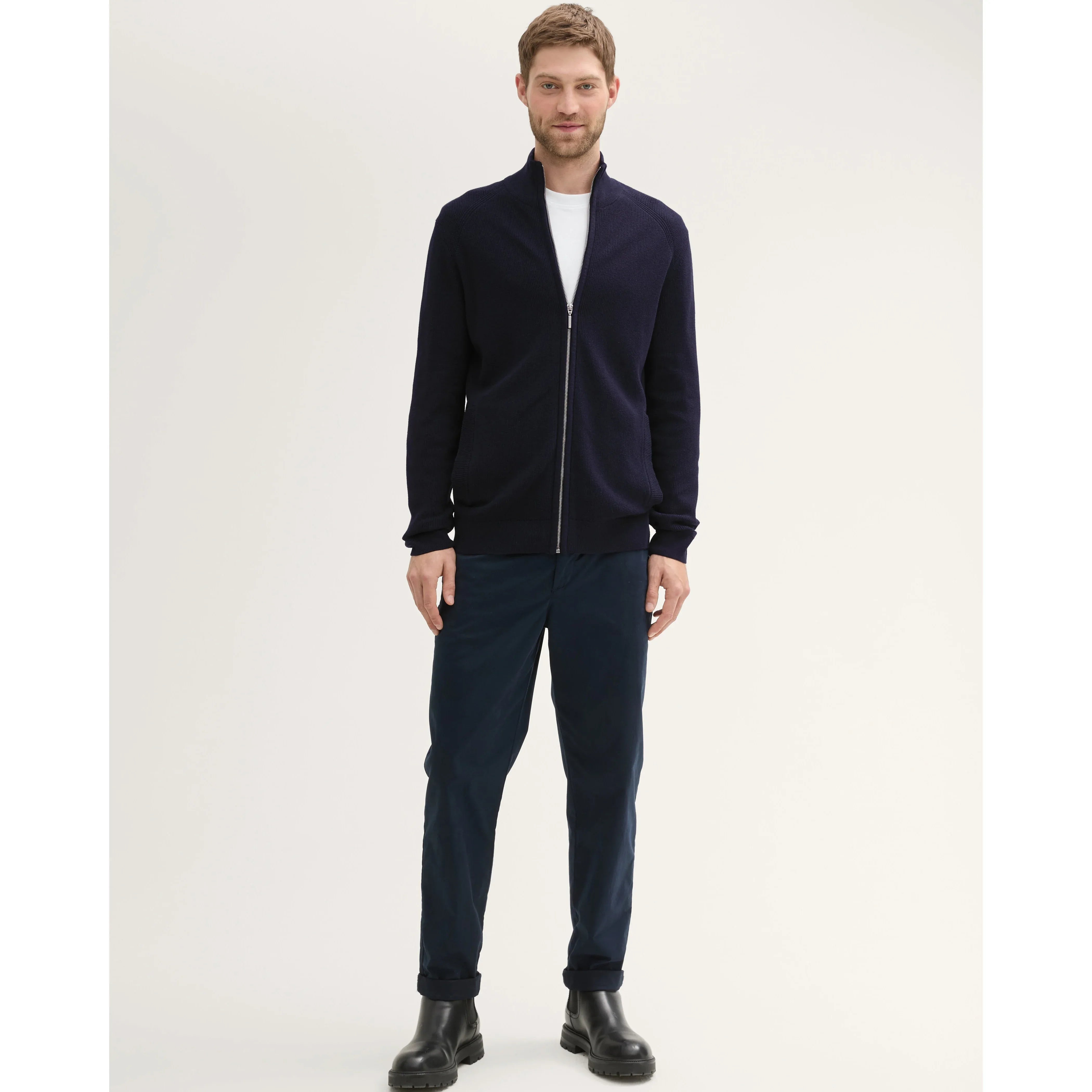 Men's Textured Knit Full-Zip Cardigan Jacket with Stand-Up Collar - Gomix Brands Outlet