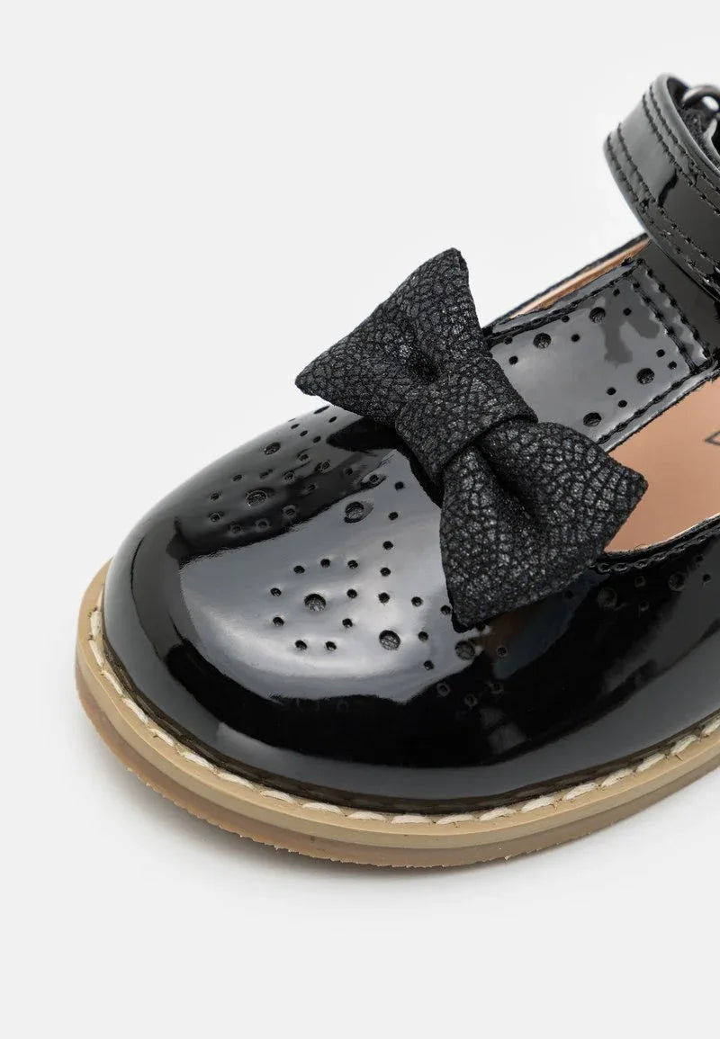 Friboo Kids' Patent Black Ballet Pumps with Velcro Strap Bow Detail - Gomix Brands Outlet
