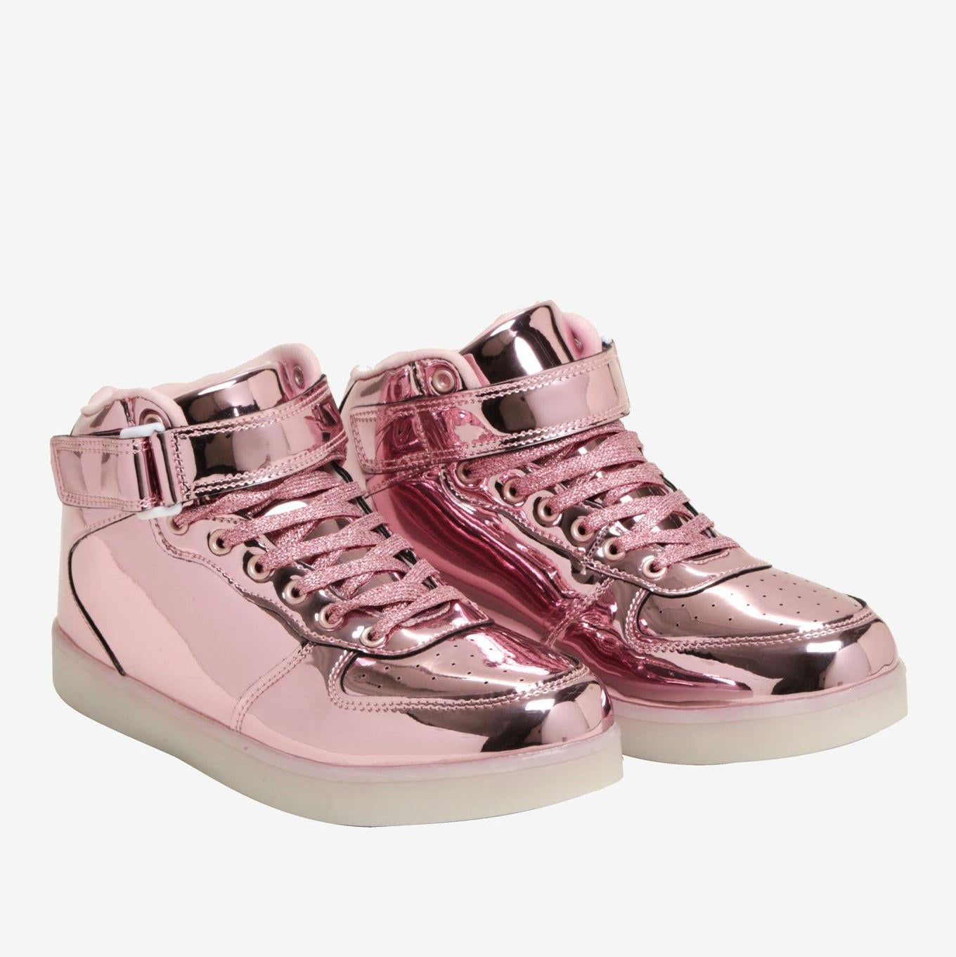 Dazzling Pink Metallic Light-Up Hi-Top Sneakers for Women with 11 Light Options