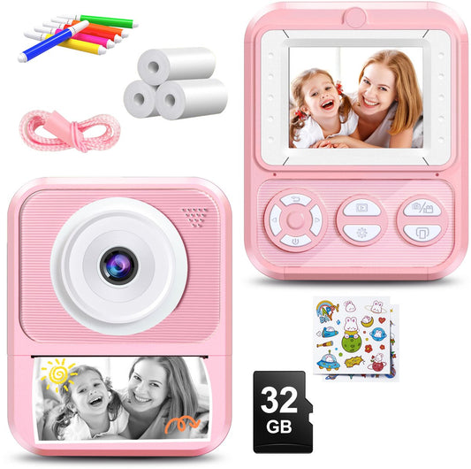 Korffe Kids Camera HD 1080P Instant Print Camera Pink