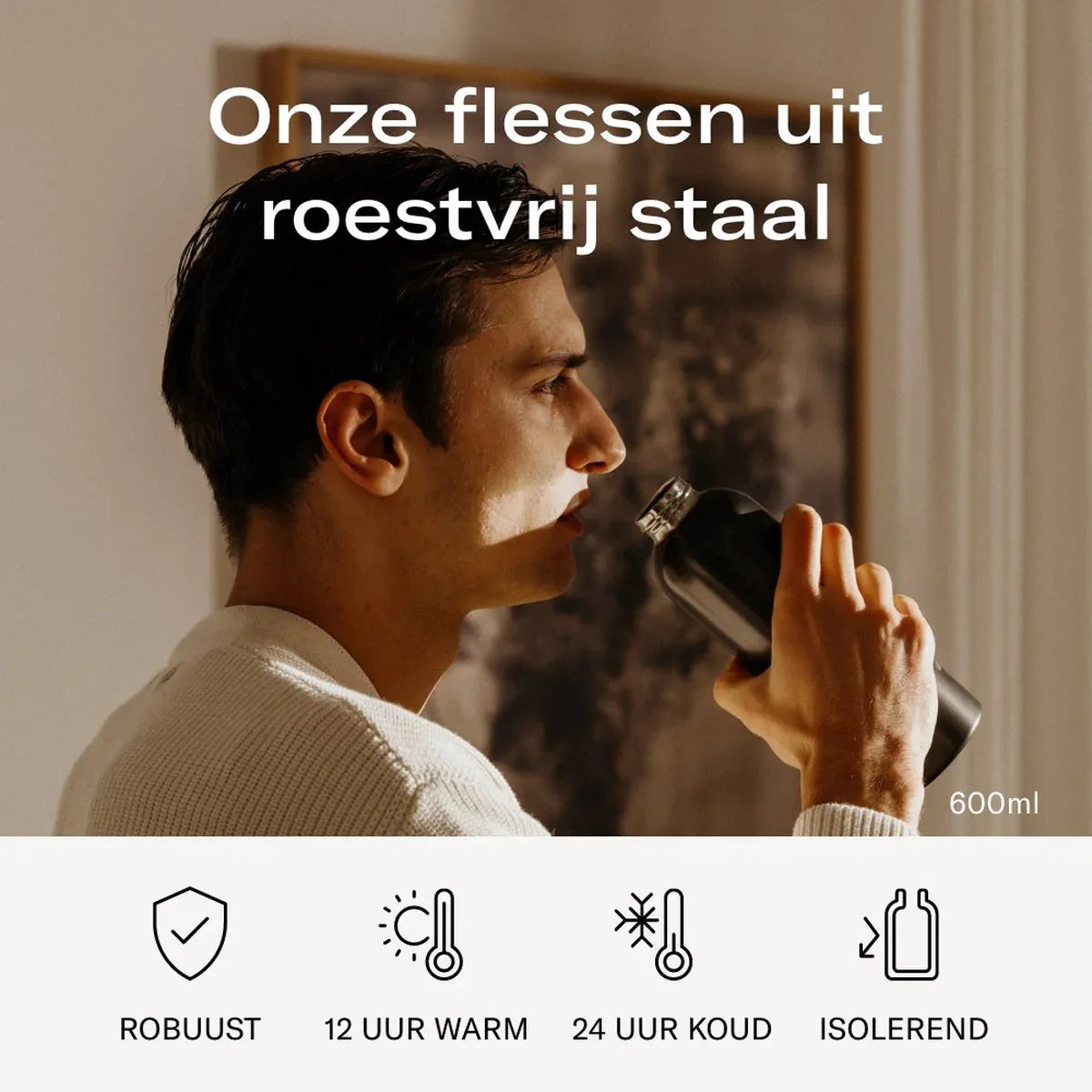 Waterdrop 600 ml Blue Brushed Stainless Steel Insulated Bottle – Keeps Drinks Cold 24 h, Hot 12 h - Gomix Brands Outlet