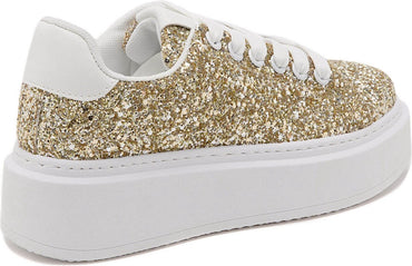 Gold Glitter Faux Leather Women's Sneakers Size 39