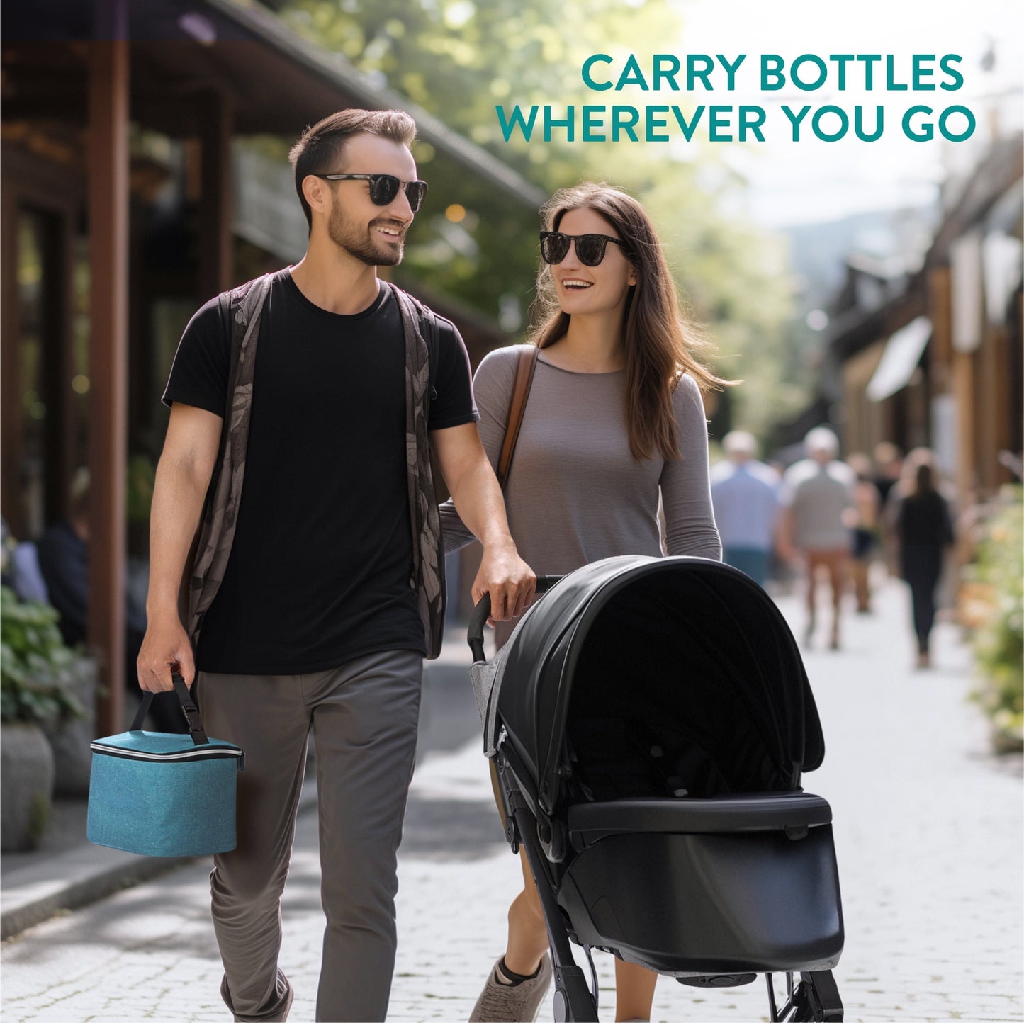 Navaris Turquoise Insulated Cooler Bag for Baby Bottles, Beverages, Breastmilk with Ice Pack