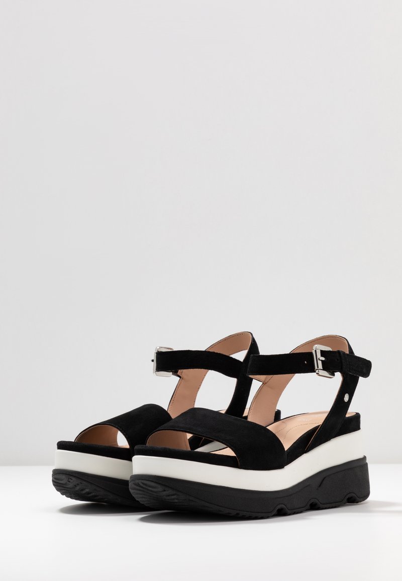 Geox Women's Gardenia Black Suede Platform Wedge Sandals with Ankle Strap