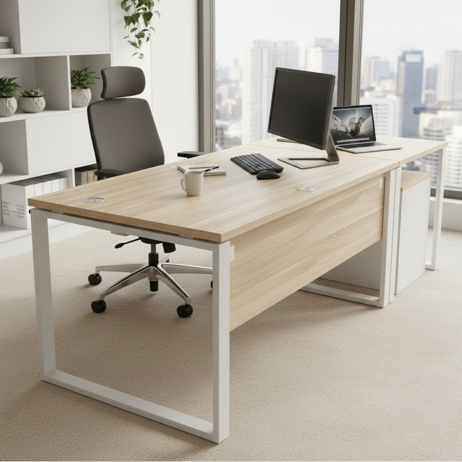 ElegantTable Contemporary Desk with White Frame and Wood Finish