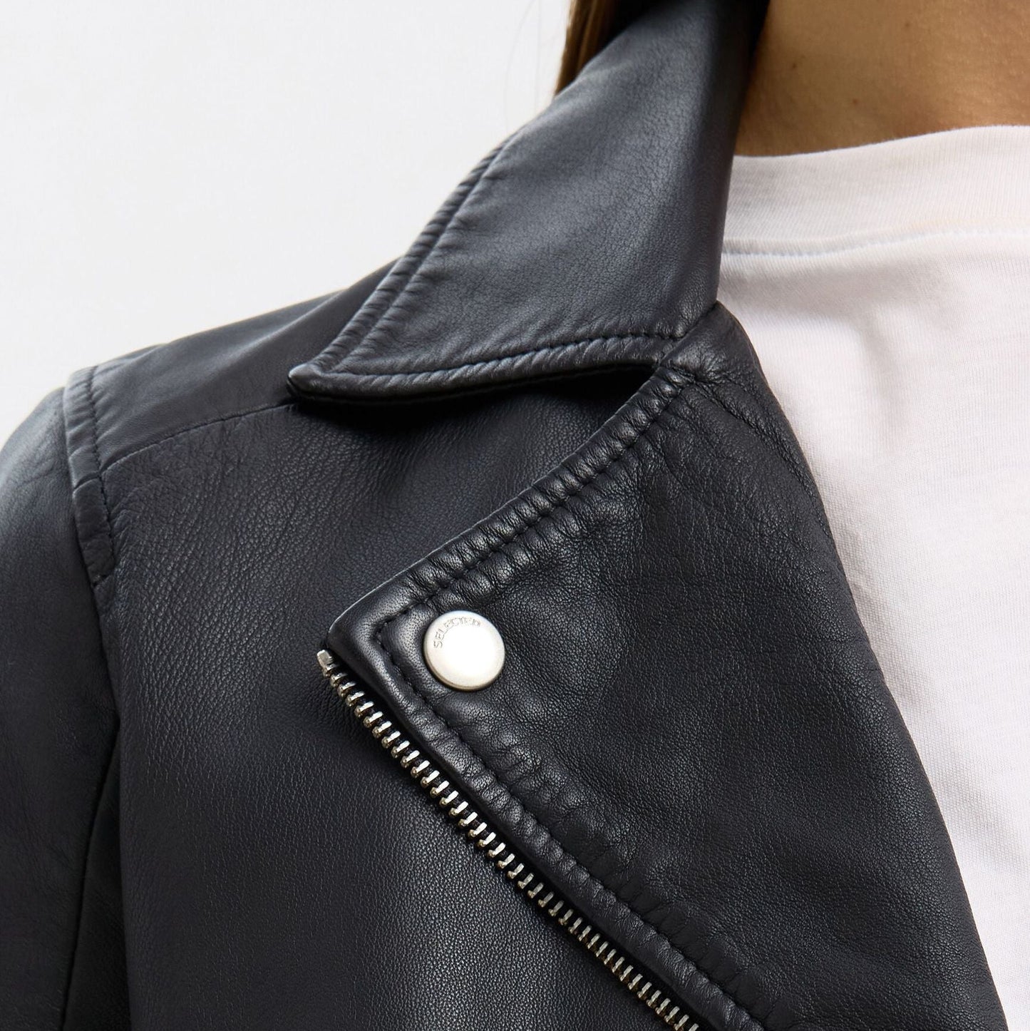 Classic Black Lamb Leather Cropped Motorcycle Jacket with Studs and Zippers
