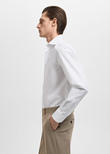 Men's Premium 100% Organic Cotton Regular Fit Dress Shirt White Long Sleeve