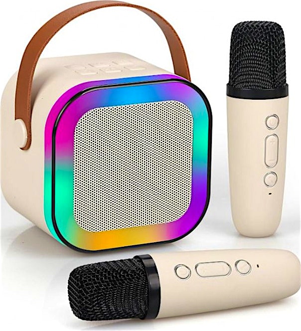 Portable Bluetooth Karaoke System K12 Speaker with Dual Microphones & LED Lights