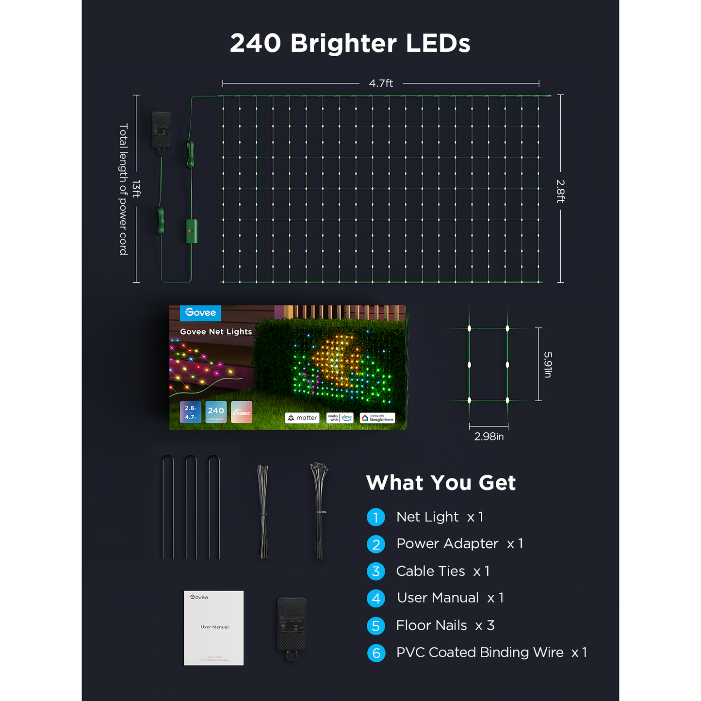 Govee RGBIC LED Net Lights for Bushes Outdoor Garden Decor Smart App Control