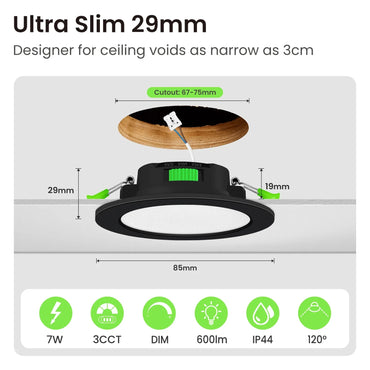 7W Black IP44 Dimmable LED Downlight Ultra Slim 6-Pack Black - Gomix Brands Outlet