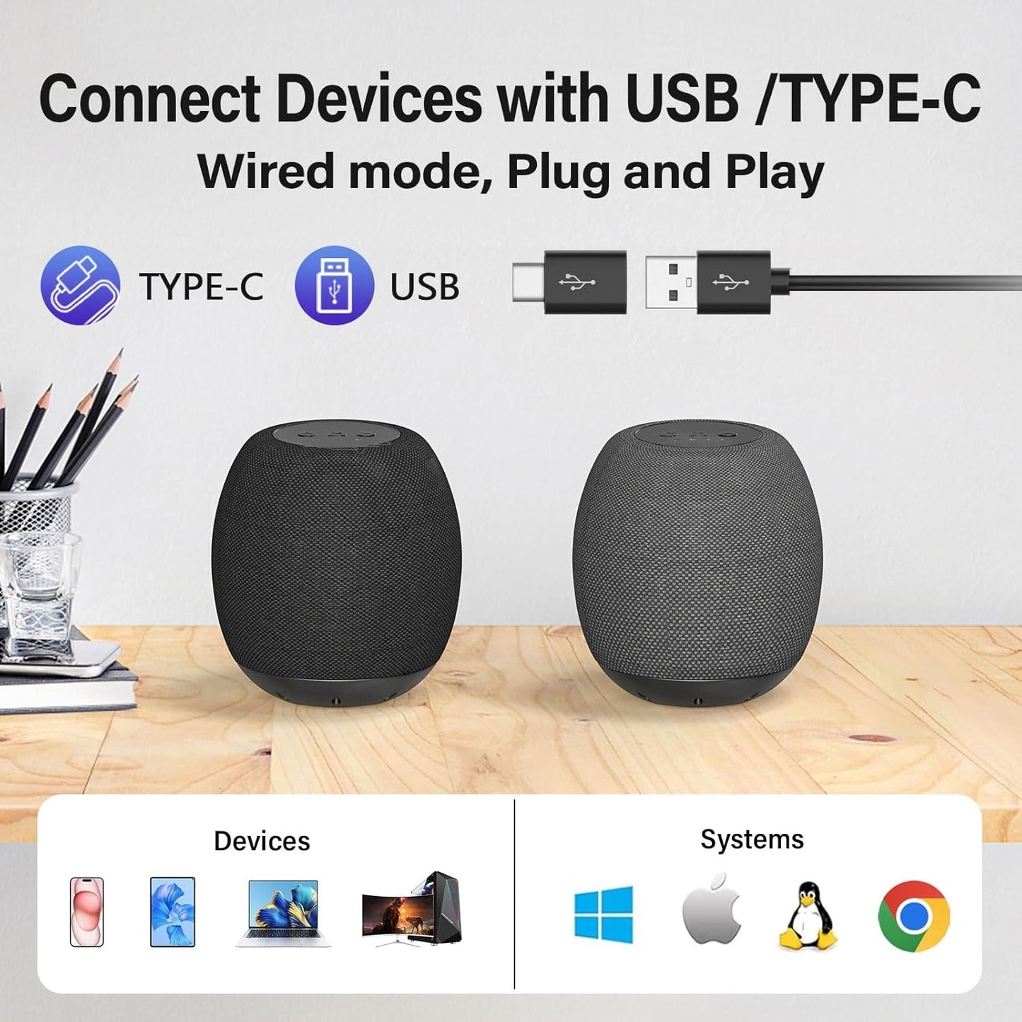 YYV USB PC Speaker: Wired Computer Speaker for Desktop/Laptop, Stereo Sound, Enhanced Bass