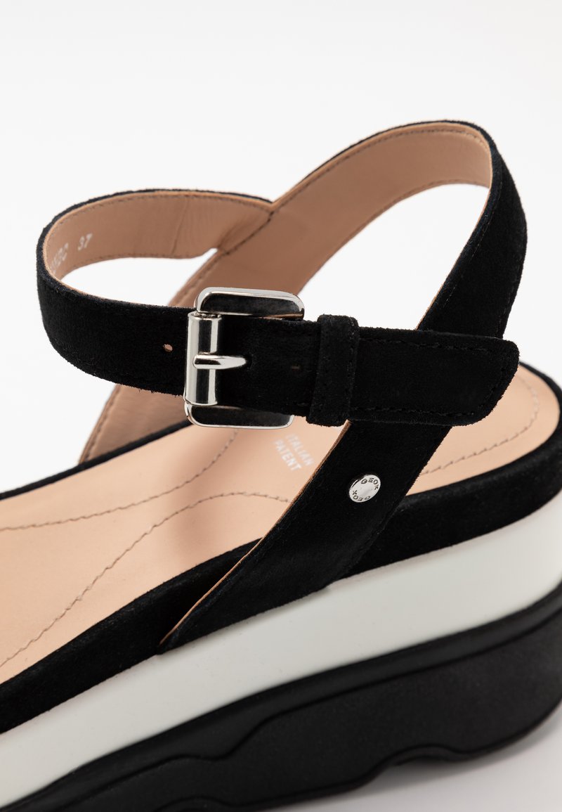 Geox Women's Gardenia Black Suede Platform Wedge Sandals with Ankle Strap