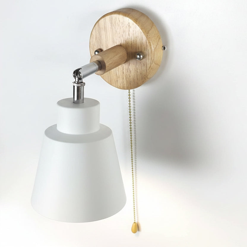 OMISHINE Pull Cord Wall Light with Rotatable Wooden Body E27 Indoor Lamp
