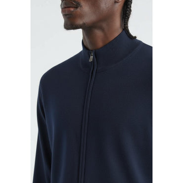 Thom Sweeney Men's Luxurious Merino Wool Mock Neck Full-Zip Cardigan Slate Blue