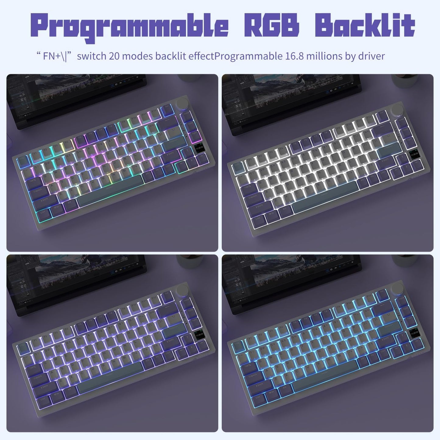Ajazz AK820 Pro RGB Wireless Mechanical Keyboard with Smart TFT Screen Purple