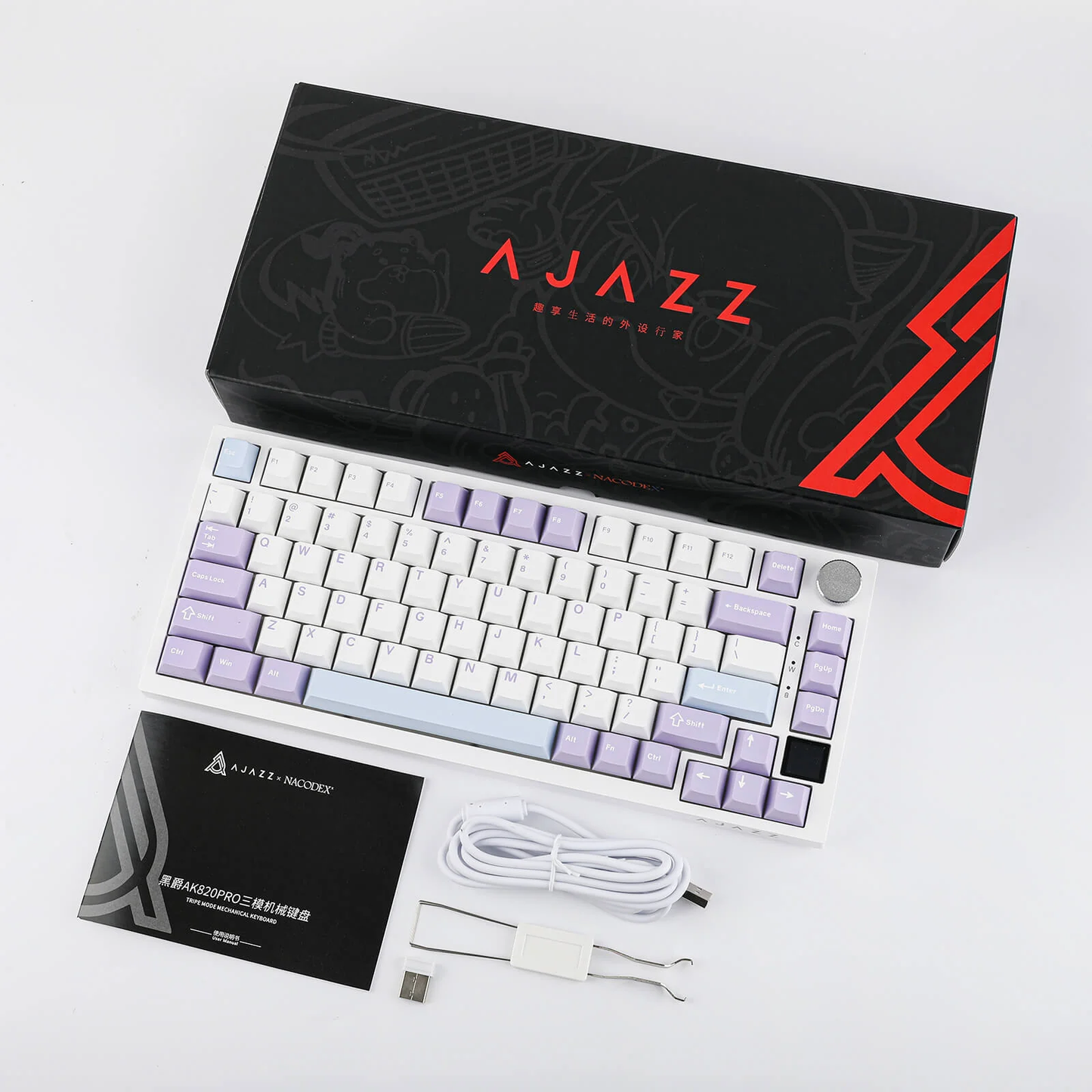Ajazz AK820 Pro RGB Wireless Mechanical Keyboard with Smart TFT Screen Purple