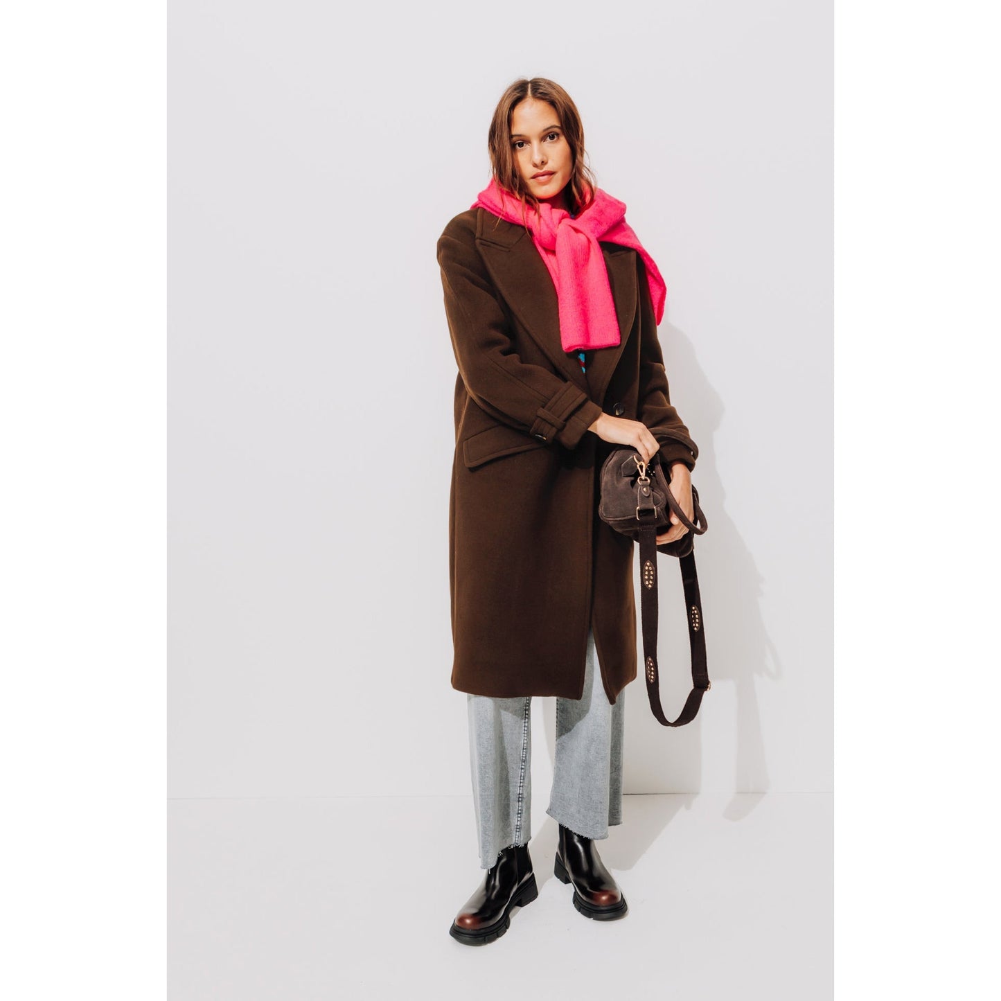 Iconic SIMONE Chestnut Brown Wool Blend Mid-Length Double-Breasted Winter Coat