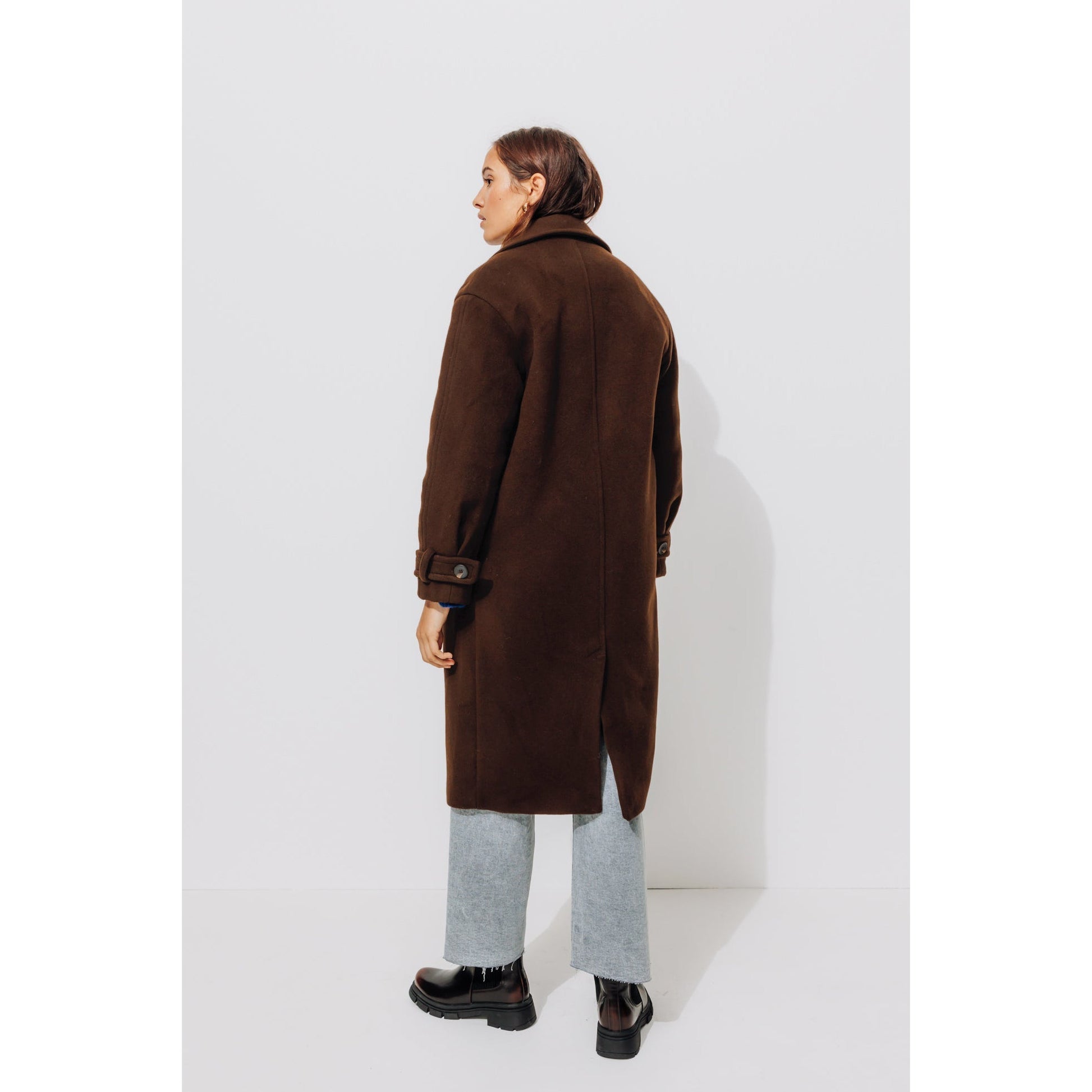 Iconic SIMONE Chestnut Brown Wool Blend Mid-Length Double-Breasted Winter Coat