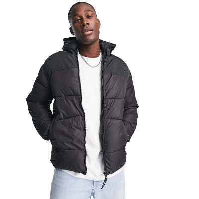 Men's Jack & Jones Originals Warm Black Puffer Jacket with Fixed Hood