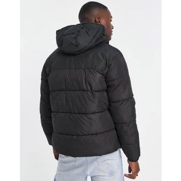 Men's Jack & Jones Originals Warm Black Puffer Jacket with Fixed Hood