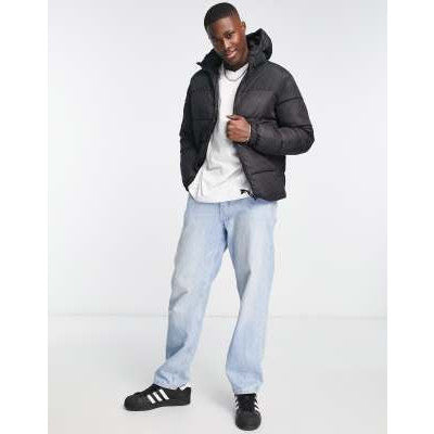 Men's Jack & Jones Originals Warm Black Puffer Jacket with Fixed Hood