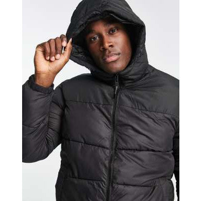 Men's Jack & Jones Originals Warm Black Puffer Jacket with Fixed Hood