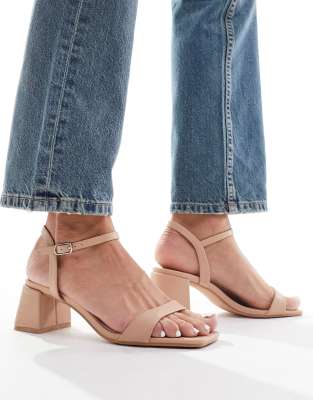 Glamorous Women's Beige Faux-Leather Low Block Heel Sandals for Comfortable Style