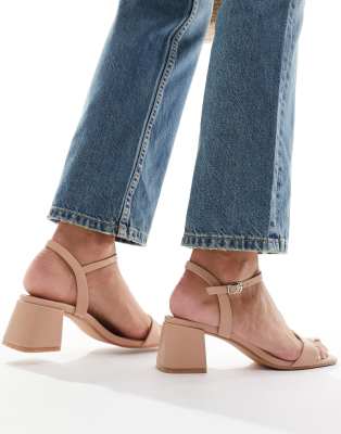Glamorous Women's Beige Faux-Leather Low Block Heel Sandals for Comfortable Style