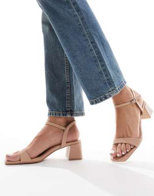 Glamorous Women's Beige Faux-Leather Low Block Heel Sandals for Comfortable Style