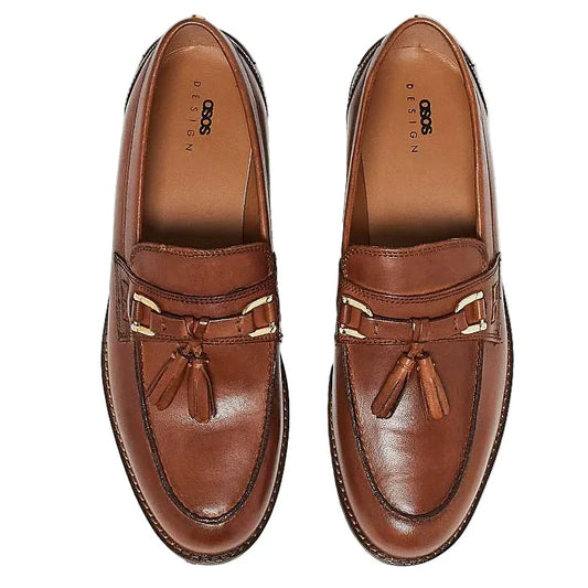 ASOS DESIGN Men's Premium Tan Leather Tassel Loafers - Classic Slip-On Style - Gomix Brands Outlet