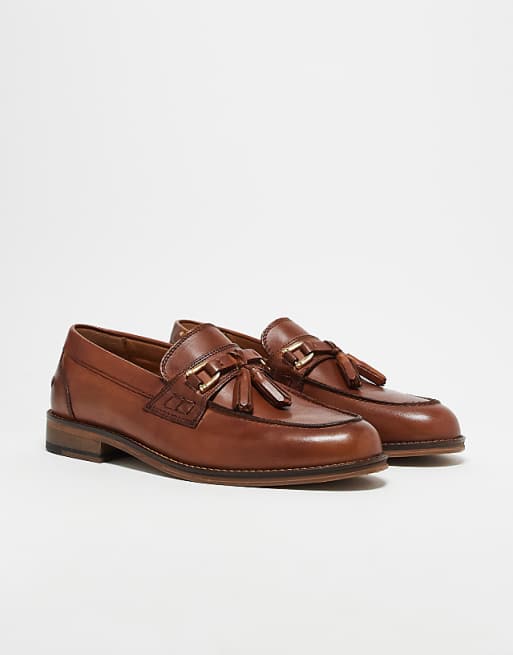 ASOS DESIGN Men's Premium Tan Leather Tassel Loafers - Classic Slip-On Style