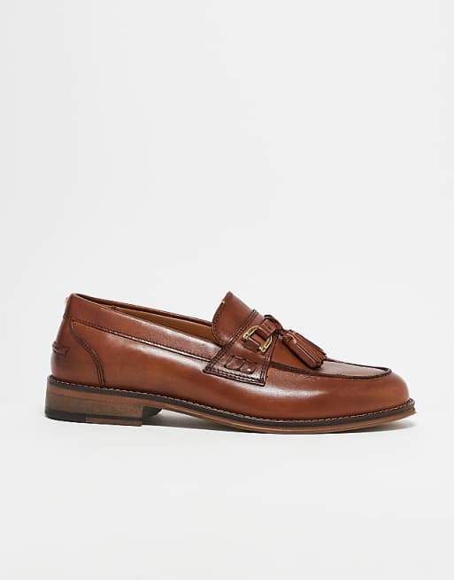 ASOS DESIGN Men's Premium Tan Leather Tassel Loafers - Classic Slip-On Style