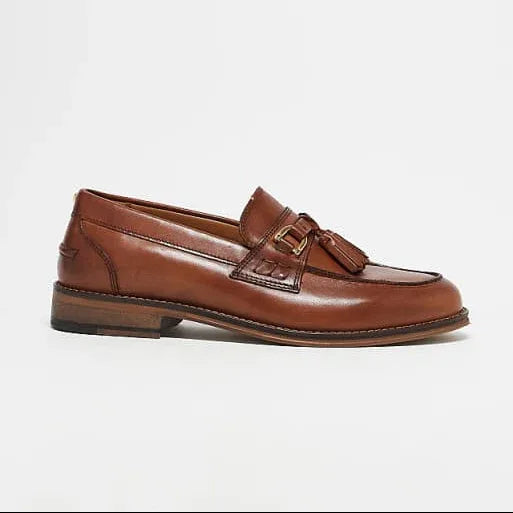ASOS DESIGN Men's Premium Tan Leather Tassel Loafers - Classic Slip-On Style - Gomix Brands Outlet